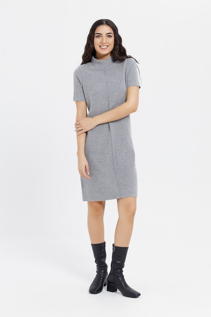Redtag-Grey-High-Neck-Midi-Dress-Category:Dresses,-Colour:Mid-Grey,-Deals:New-In,-Filter:Women's-Clothing,-H1:LWR,-H2:LAD,-H3:DRS,-H4:CAD,-LWRLADDRSCAD,-Midi-Dress,-New-In-Women,-Non-Sale,-ProductType:Dresses,-Season:W23B,-Section:Women,-W23B,-Women-Dresses-Women's-