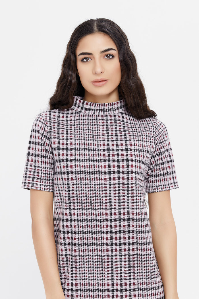 Redtag-High-Neck-Check-Dress-Category:Dresses,-Colour:Assorted,-Deals:New-In,-Filter:Women's-Clothing,-H1:LWR,-H2:LAD,-H3:DRS,-H4:CAD,-LWRLADDRSCAD,-Midi-Dress,-New-In-Women,-Non-Sale,-ProductType:Dresses,-Season:W23B,-Section:Women,-W23B,-Women-Dresses-Women's-