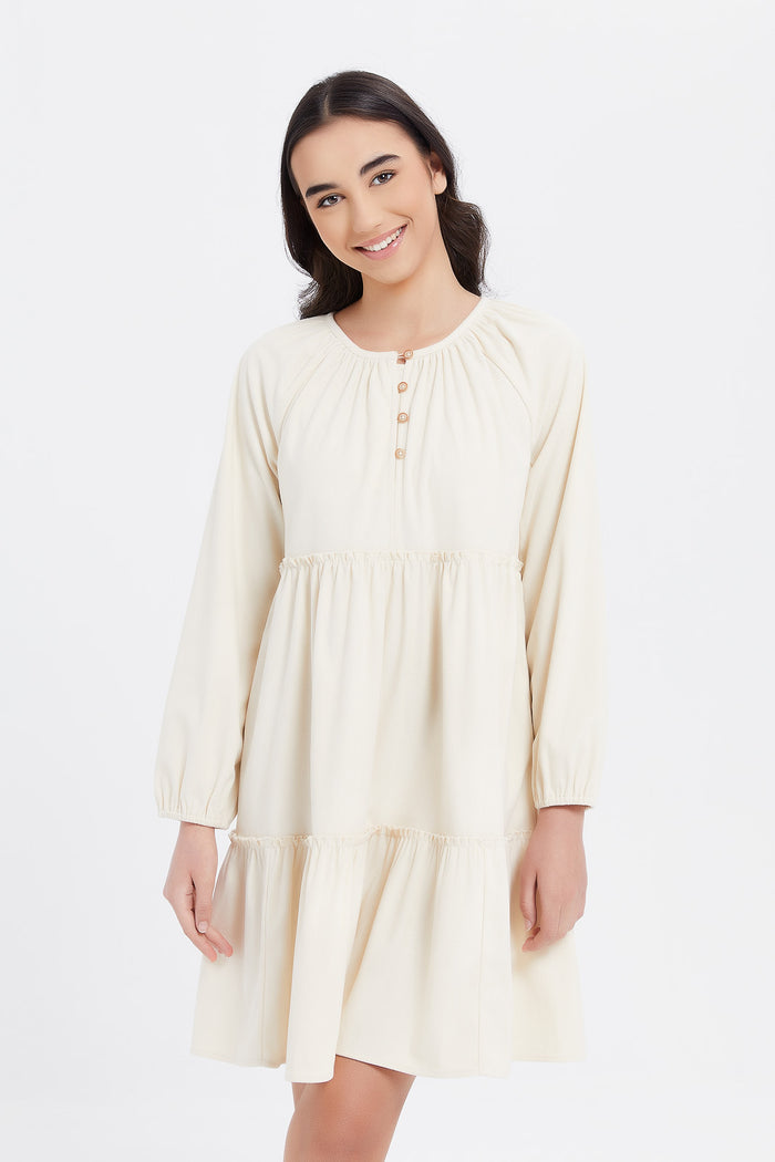 Redtag-Cream-Cord-Dress-Category:Dresses,-Colour:White,-Deals:New-In,-Filter:Senior-Girls-(8-to-14-Yrs),-GSR-Dresses,-H1:KWR,-H2:GSR,-H3:DRS,-H4:CAD,-KWRGSRDRSCAD,-Midi-Dress,-New-In-GSR,-Non-Sale,-ProductType:Dresses,-Season:W23B,-Section:Girls-(0-to-14Yrs),-W23B-Senior-Girls-9 to 14 Years