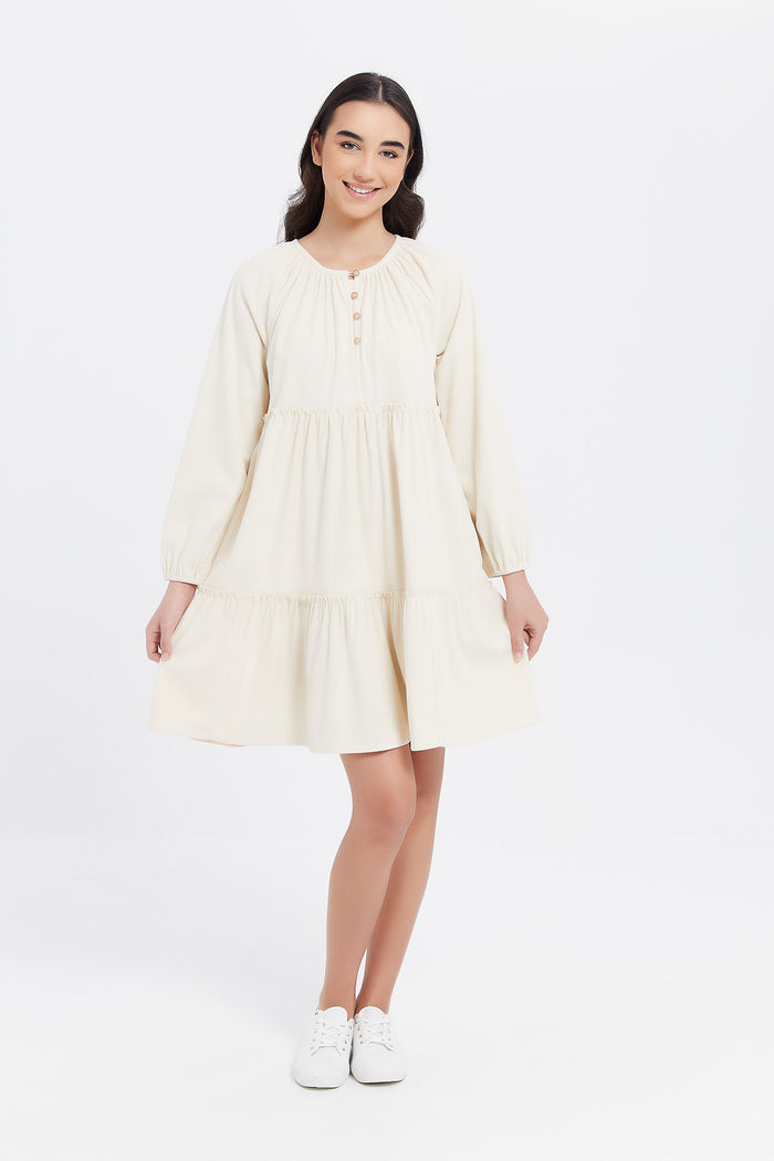 Redtag-Cream-Cord-Dress-Category:Dresses,-Colour:White,-Deals:New-In,-Filter:Senior-Girls-(8-to-14-Yrs),-GSR-Dresses,-H1:KWR,-H2:GSR,-H3:DRS,-H4:CAD,-KWRGSRDRSCAD,-Midi-Dress,-New-In-GSR,-Non-Sale,-ProductType:Dresses,-Season:W23B,-Section:Girls-(0-to-14Yrs),-W23B-Senior-Girls-9 to 14 Years