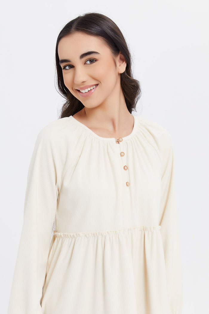 Redtag-Cream-Cord-Dress-Category:Dresses,-Colour:White,-Deals:New-In,-Filter:Senior-Girls-(8-to-14-Yrs),-GSR-Dresses,-H1:KWR,-H2:GSR,-H3:DRS,-H4:CAD,-KWRGSRDRSCAD,-Midi-Dress,-New-In-GSR,-Non-Sale,-ProductType:Dresses,-Season:W23B,-Section:Girls-(0-to-14Yrs),-W23B-Senior-Girls-9 to 14 Years