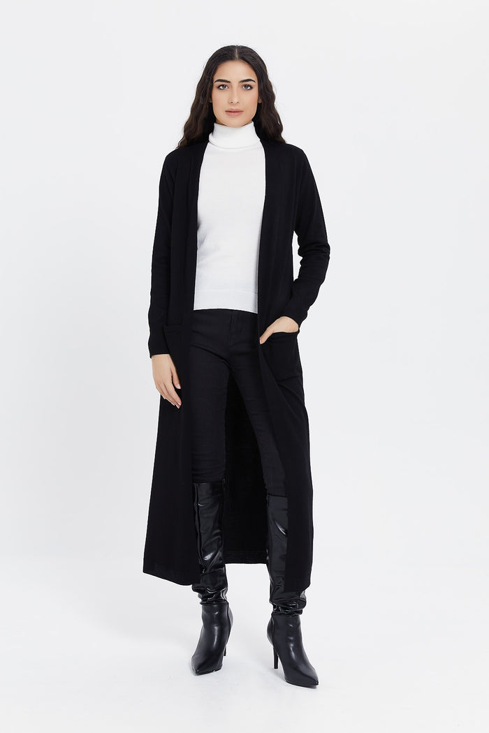 Redtag-Black-Longline-Cardigan-Category:Cardigans,-Colour:Black,-Deals:New-In,-Filter:Women's-Clothing,-H1:LWR,-H2:LAD,-H3:KNW,-H4:CGN,-LWRLADKNWCGN,-New-In-Women,-Non-Sale,-ProductType:Cardigans,-Season:W23B,-Section:Women,-W23B,-Women-Cardigans-Women's-