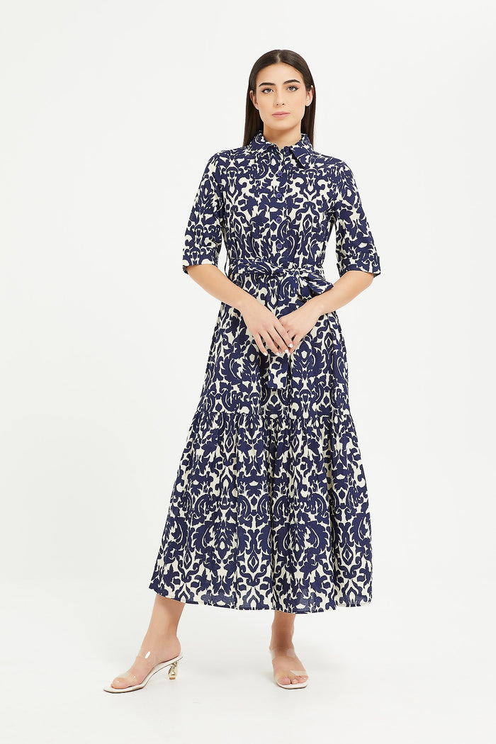 Redtag-Printed-Shirt-Collared-Teared-Maxi-Dress-Category:Dresses,-Colour:Assorted,-Deals:New-In,-Filter:Women's-Clothing,-H1:LWR,-H2:LAD,-H3:DRS,-H4:CAD,-LWRLADDRSCAD,-Midi-Dress,-New-In-Women,-Non-Sale,-ProductType:Dresses,-Season:W23A,-Section:Women,-W23A,-Women-Dresses-Women's-