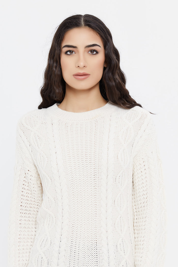 Redtag-Cream-Long-Line-Cable-Knit-Pullover-Category:Pullovers,-Colour:Cream,-Deals:New-In,-EHW,-Filter:Women's-Clothing,-H1:LWR,-H2:LAD,-H3:KNW,-H4:PUL,-LWRLADKNWPUL,-New-In-Women,-Non-Sale,-ProductType:Pullovers,-Season:W23B,-Section:Women,-W23B,-winter,-Women-Pullovers-Women's-