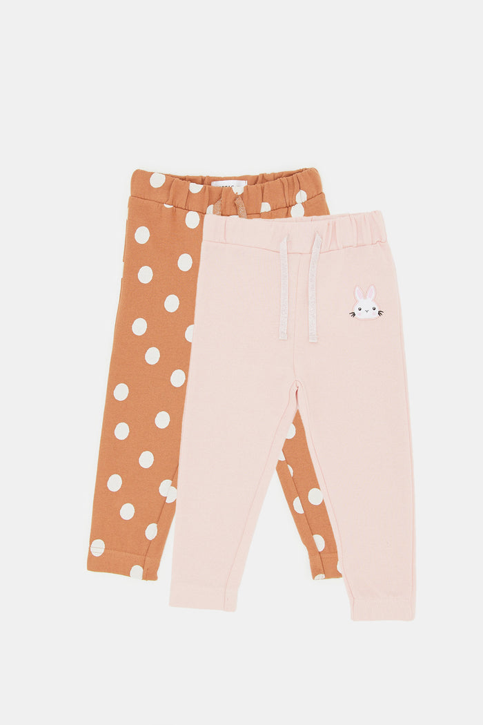 Redtag-Soft-Pink-Solid-+-Tan-Aop-Track-Pant-Category:Joggers,-Colour:Assorted,-Deals:New-In,-Filter:Infant-Girls-(3-to-24-Mths),-H1:KWR,-H2:ING,-H3:SPW,-H4:ATP,-ING-Joggers,-KWRINGSPWATP,-New-In-ING,-Non-Sale,-ProductType:Joggers,-Season:W23B,-Section:Girls-(0-to-14Yrs),-W23B-Infant-Girls-3 to 24 Months