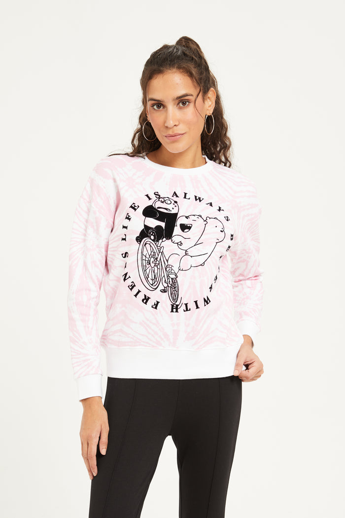 Redtag-Pink-Tie-Dye-We-Bare-Bears-Printed-Sweatshirt-Category:Sweatshirts,-CHR,-CHR:We-Bear-Bears,-Colour:Pale-Pink,-Deals:New-In,-Filter:Women's-Clothing,-H1:LWR,-H2:LAD,-H3:SWS,-H4:SWS,-LWRLADSWSSWS,-New-In-Women,-Non-Sale,-ProductType:Sweatshirts,-Season:W23B,-Section:Women,-TBL,-W23B,-Women-Sweatshirts-Women's-