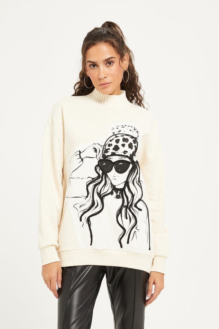 Redtag-Cream-Chunky-Knit-Woman-Sweatshirt-Category:Sweatshirts,-Colour:Cream,-Deals:New-In,-EHW,-Filter:Women's-Clothing,-H1:LWR,-H2:LAD,-H3:SWS,-H4:SWS,-LWRLADSWSSWS,-New-In-Women,-Non-Sale,-ProductType:Sweatshirts,-Season:W23B,-Section:Women,-W23B,-Women-Sweatshirts-Women's-