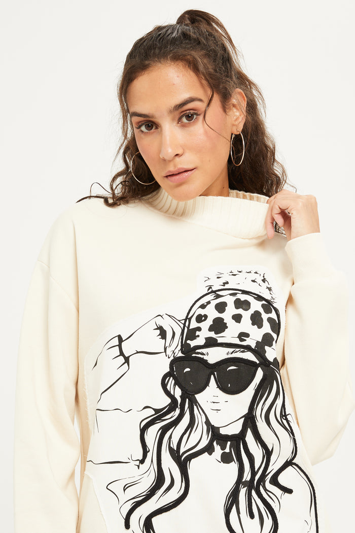 Redtag-Cream-Chunky-Knit-Woman-Sweatshirt-Category:Sweatshirts,-Colour:Cream,-Deals:New-In,-EHW,-Filter:Women's-Clothing,-H1:LWR,-H2:LAD,-H3:SWS,-H4:SWS,-LWRLADSWSSWS,-New-In-Women,-Non-Sale,-ProductType:Sweatshirts,-Season:W23B,-Section:Women,-W23B,-Women-Sweatshirts-Women's-