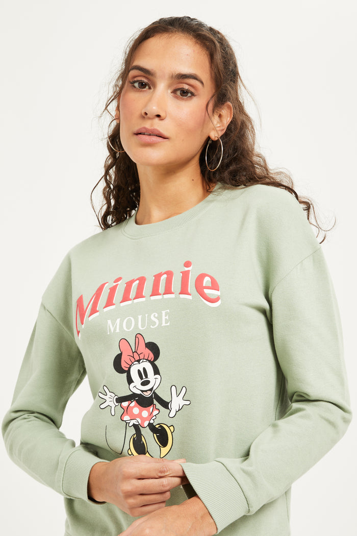 Redtag-Sage-Minnie-Printed-Sweatshirts-Category:Sweatshirts,-CHR,-CHR:Minnie-Mouse,-Colour:Green,-Deals:New-In,-Filter:Women's-Clothing,-H1:LWR,-H2:LAD,-H3:SWS,-H4:SWS,-LWRLADSWSSWS,-New-In-Women,-Non-Sale,-ProductType:Sweatshirts,-Season:W23B,-Section:Women,-TBL,-W23B,-Women-Sweatshirts-Women's-