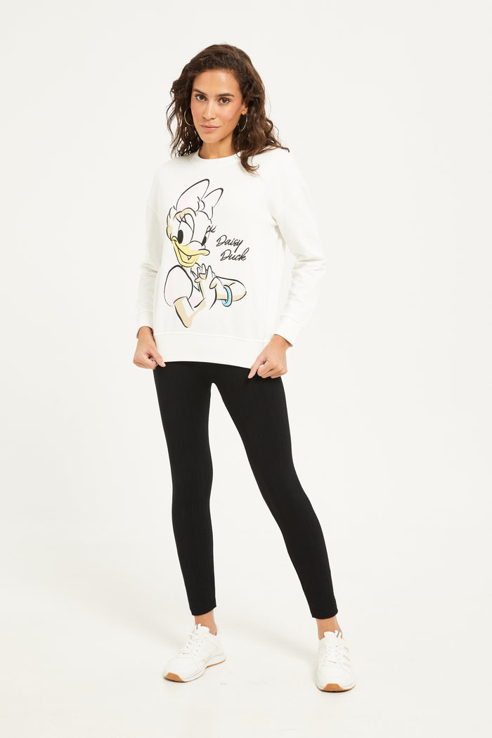 Redtag-Cream-Daisy-Duck-Printed-Sweatshirt-Category:Sweatshirts,-CHR,-CHR:Daisy-Duck,-Colour:Cream,-Deals:New-In,-Filter:Women's-Clothing,-H1:LWR,-H2:LAD,-H3:SWS,-H4:SWS,-LWRLADSWSSWS,-New-In-Women,-Non-Sale,-ProductType:Sweatshirts,-Season:W23B,-Section:Women,-TBL,-W23B,-Women-Sweatshirts-Women's-