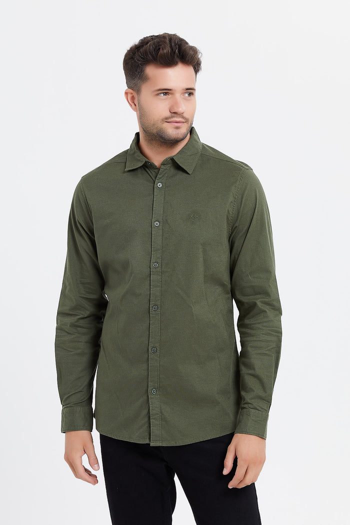 Redtag-Green-Stretch-Dobby-Shirt-With-Chest-Logo-Category:Shirts,-Colour:Green,-Deals:New-In,-Filter:Men's-Clothing,-H1:MWR,-H2:GEN,-H3:SHI,-H4:CSH,-Men-Shirts,-MWRGENSHICSH,-New-In-Men,-Non-Sale,-ProductType:Casual-Shirts,-Season:W23A,-Section:Men,-TBL,-W23A-Men's-