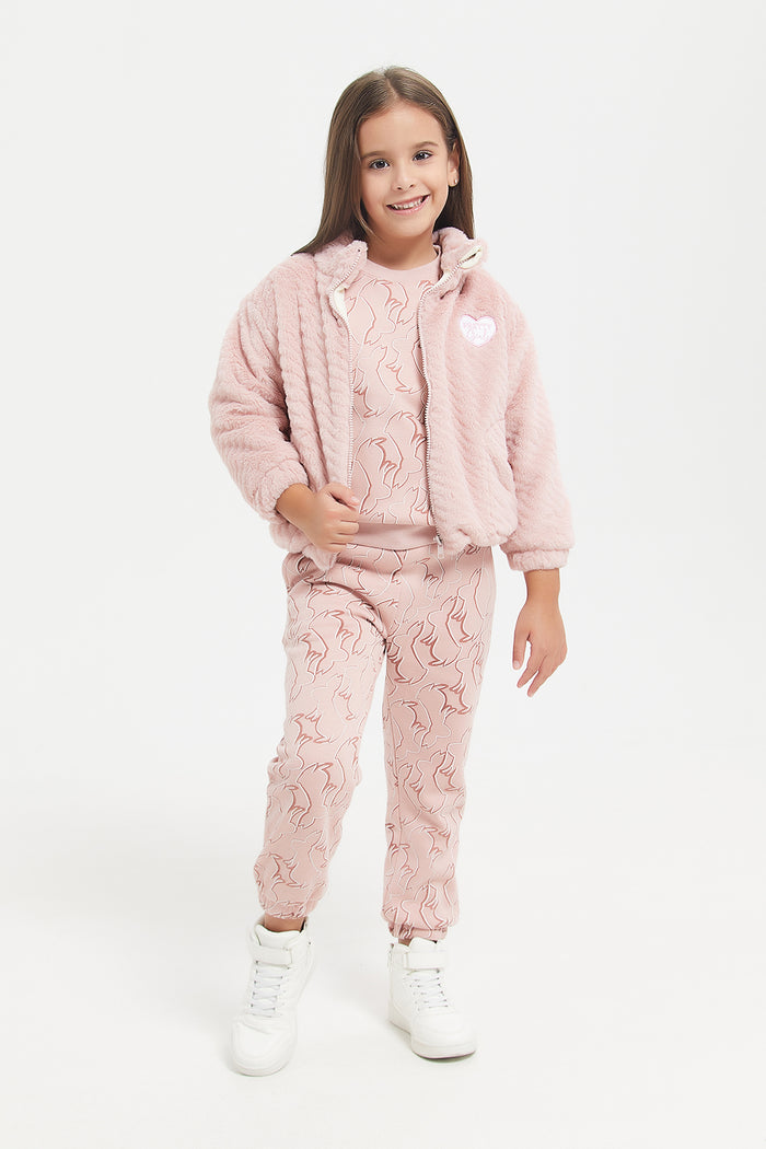 Redtag-Pink-Jacquard-Fur-Sweatshirt-With-Zipper-Category:Sweatshirts,-Colour:Pale-Pink,-Deals:New-In,-EHW,-Filter:Girls-(2-to-8-Yrs),-GIR-Sweatshirts,-H1:KWR,-H2:GIR,-H3:SWS,-H4:SWS,-KWRGIRSWSSWS,-New-In-GIR,-Non-Sale,-ProductType:Hooded-Sweatshirts,-Season:W23B,-Section:Girls-(0-to-14Yrs),-W23B-Girls-2 to 8 Years