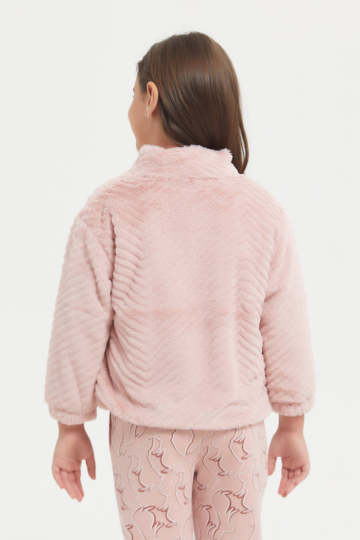 Redtag-Pink-Jacquard-Fur-Sweatshirt-With-Zipper-Category:Sweatshirts,-Colour:Pale-Pink,-Deals:New-In,-EHW,-Filter:Girls-(2-to-8-Yrs),-GIR-Sweatshirts,-H1:KWR,-H2:GIR,-H3:SWS,-H4:SWS,-KWRGIRSWSSWS,-New-In-GIR,-Non-Sale,-ProductType:Hooded-Sweatshirts,-Season:W23B,-Section:Girls-(0-to-14Yrs),-W23B-Girls-2 to 8 Years