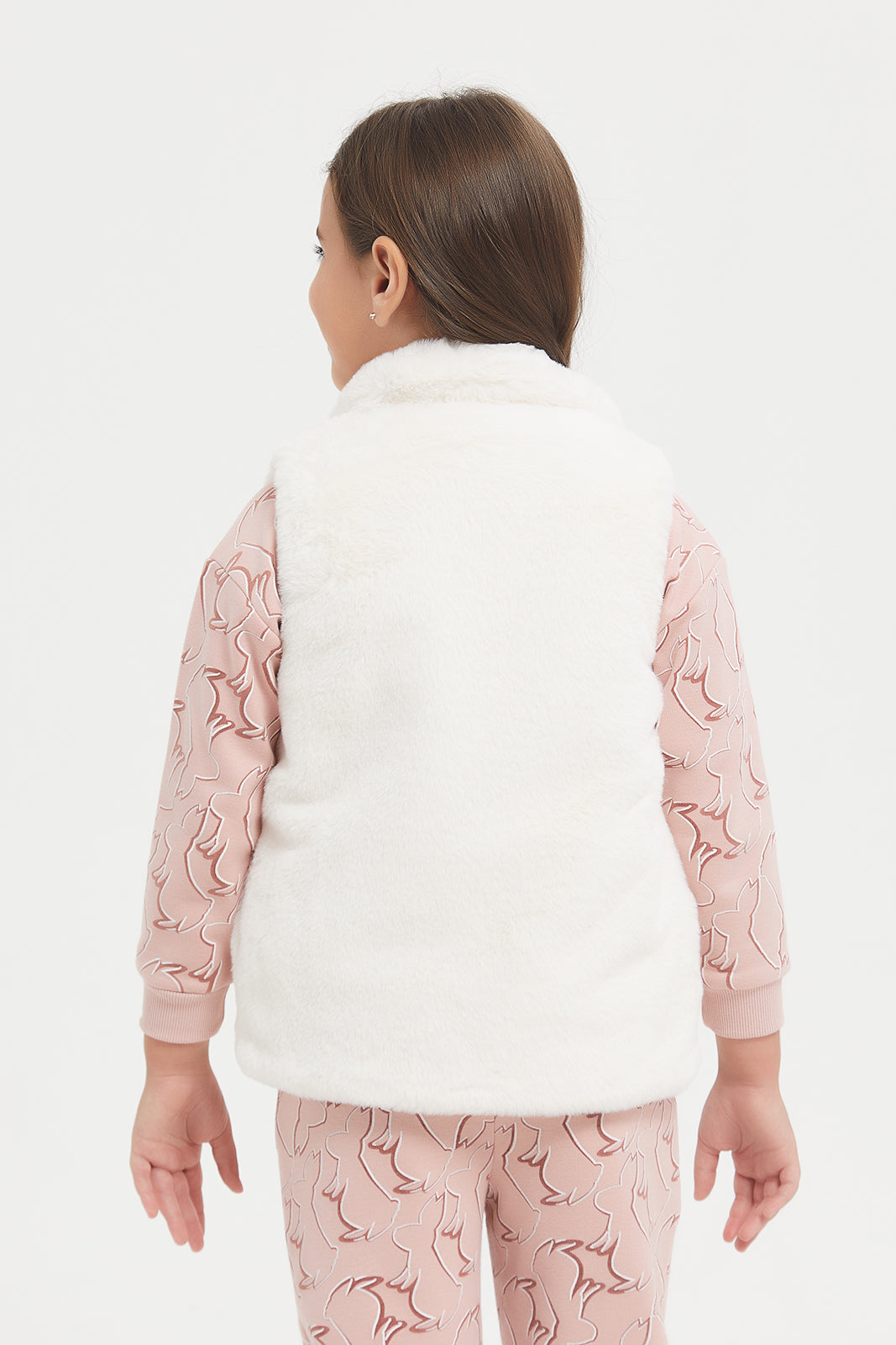 Girls Cream Fur Vest Jacket