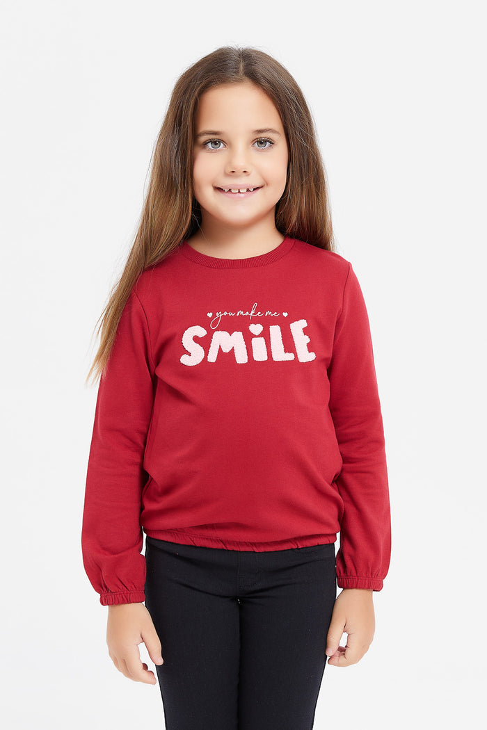 Redtag-Red-Terry-Emb-T-Shirt-Category:T-Shirts,-Colour:Red,-Deals:New-In,-Filter:Girls-(2-to-8-Yrs),-GIR-T-Shirts,-H1:KWR,-H2:GIR,-H3:TSH,-H4:CAT,-KWRGIRTSHCAT,-New-In-GIR,-Non-Sale,-ProductType:Plain-T-Shirts,-Season:W23B,-Section:Girls-(0-to-14Yrs),-W23B-Girls-2 to 8 Years