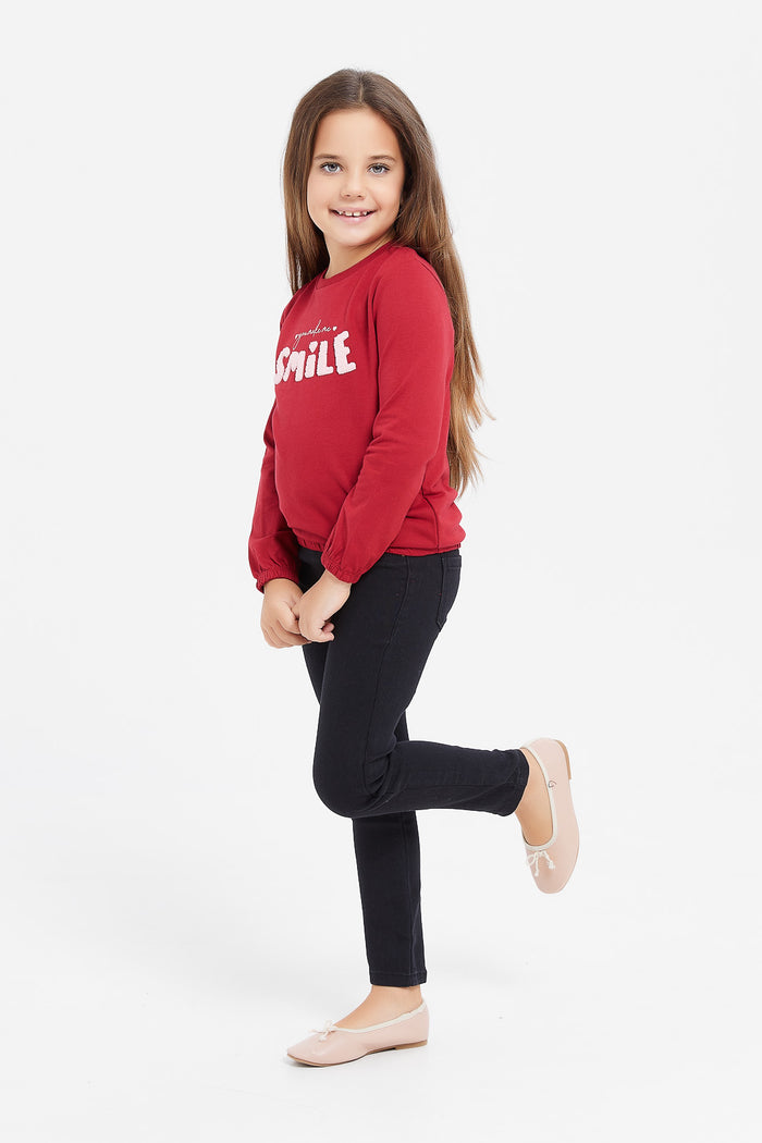 Redtag-Red-Terry-Emb-T-Shirt-Category:T-Shirts,-Colour:Red,-Deals:New-In,-Filter:Girls-(2-to-8-Yrs),-GIR-T-Shirts,-H1:KWR,-H2:GIR,-H3:TSH,-H4:CAT,-KWRGIRTSHCAT,-New-In-GIR,-Non-Sale,-ProductType:Plain-T-Shirts,-Season:W23B,-Section:Girls-(0-to-14Yrs),-W23B-Girls-2 to 8 Years