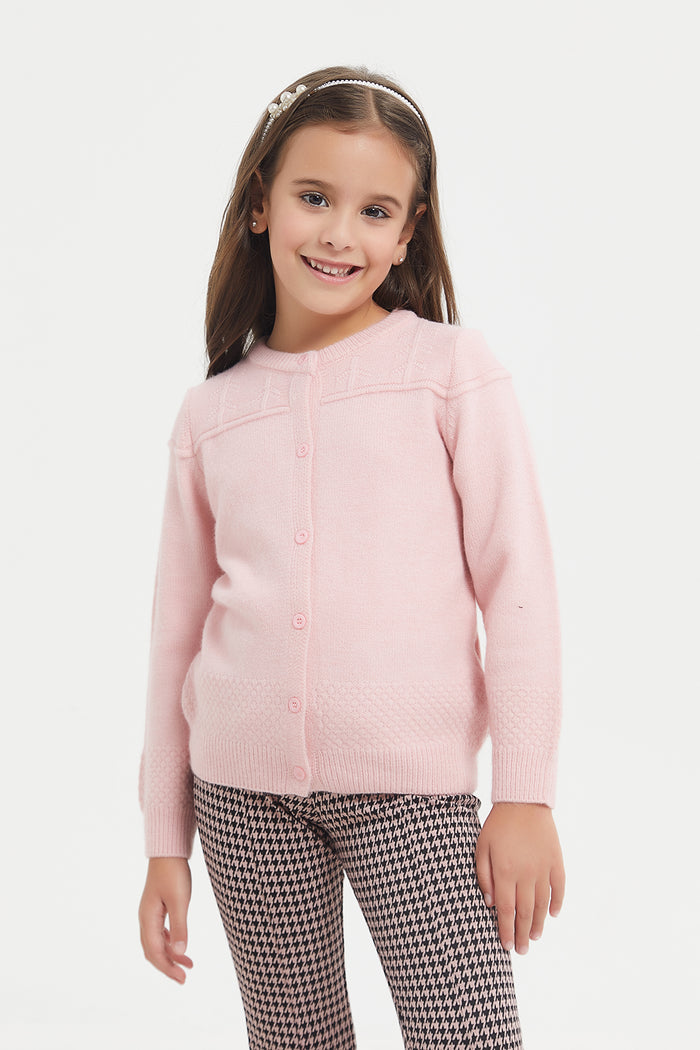 Redtag-Pink-Acrylic-Cardigan-Category:Cardigans,-Colour:Pale-Pink,-Deals:New-In,-Filter:Girls-(2-to-8-Yrs),-GIR-Cardigans,-H1:KWR,-H2:GIR,-H3:KNW,-H4:CGN,-KWRGIRKNWCGN,-New-In-GIR,-Non-Sale,-ProductType:Cardigans,-Season:W23B,-Section:Girls-(0-to-14Yrs),-W23B-Girls-2 to 8 Years