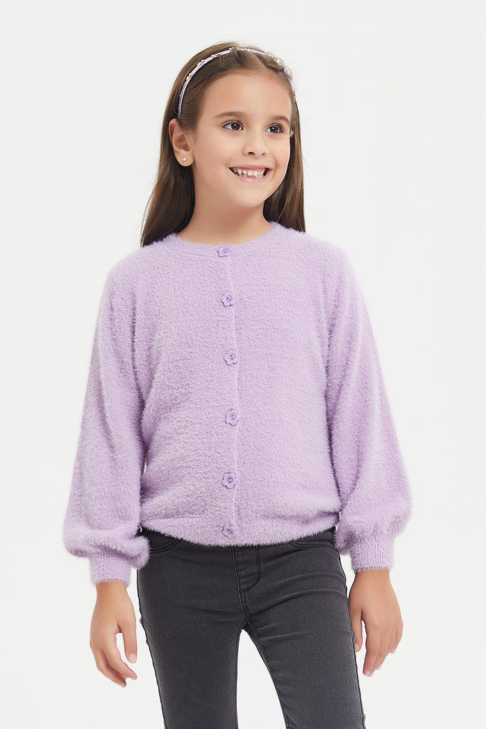 Buy Girls Purple Feather Yarn Cardigan 127061345 in Saudi Arabia REDTAG