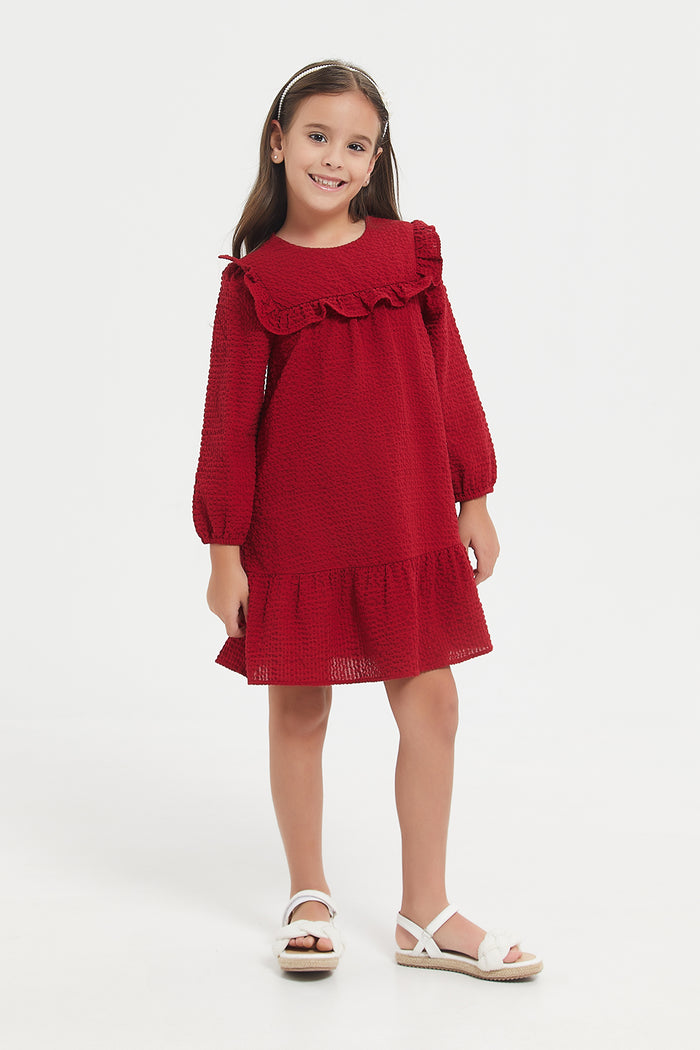 Redtag-Red-Full-Slv-Frill-Dress-Category:Dresses,-Colour:Red,-Deals:New-In,-Filter:Girls-(2-to-8-Yrs),-GIR-Dresses,-H1:KWR,-H2:GIR,-H3:DRS,-H4:CAD,-KWRGIRDRSCAD,-Midi-Dress,-New-In-GIR,-Non-Sale,-ProductType:Dresses,-Season:W23B,-Section:Girls-(0-to-14Yrs),-W23B-Girls-2 to 8 Years