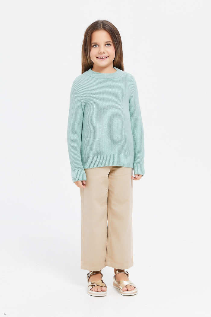 Redtag-Sage-Crew-Neck-Pullover-Category:Pullovers,-Colour:Green,-Deals:New-In,-Filter:Girls-(2-to-8-Yrs),-GIR-Pullovers,-H1:KWR,-H2:GIR,-H3:KNW,-H4:PUL,-KWRGIRKNWPUL,-New-In-GIR,-Non-Sale,-ProductType:Pullovers,-Season:W23B,-Section:Girls-(0-to-14Yrs),-TBL,-W23B-Girls-2 to 8 Years