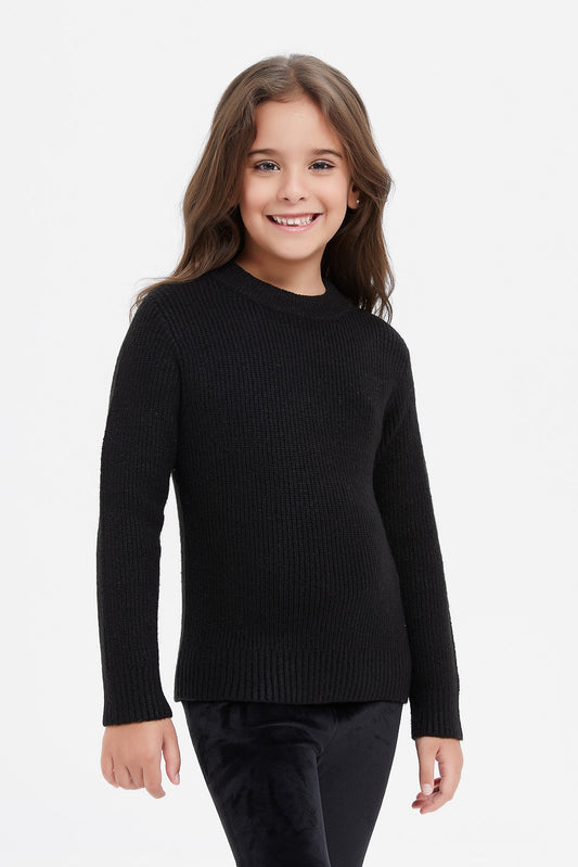 Redtag-Black-Crew-Neck-Pullover-Category:Pullovers,-Colour:Black,-Deals:New-In,-Filter:Girls-(2-to-8-Yrs),-GIR-Pullovers,-H1:KWR,-H2:GIR,-H3:KNW,-H4:PUL,-KWRGIRKNWPUL,-New-In-GIR,-Non-Sale,-ProductType:Pullovers,-Season:W23B,-Section:Girls-(0-to-14Yrs),-TBL,-W23B-Girls-2 to 8 Years