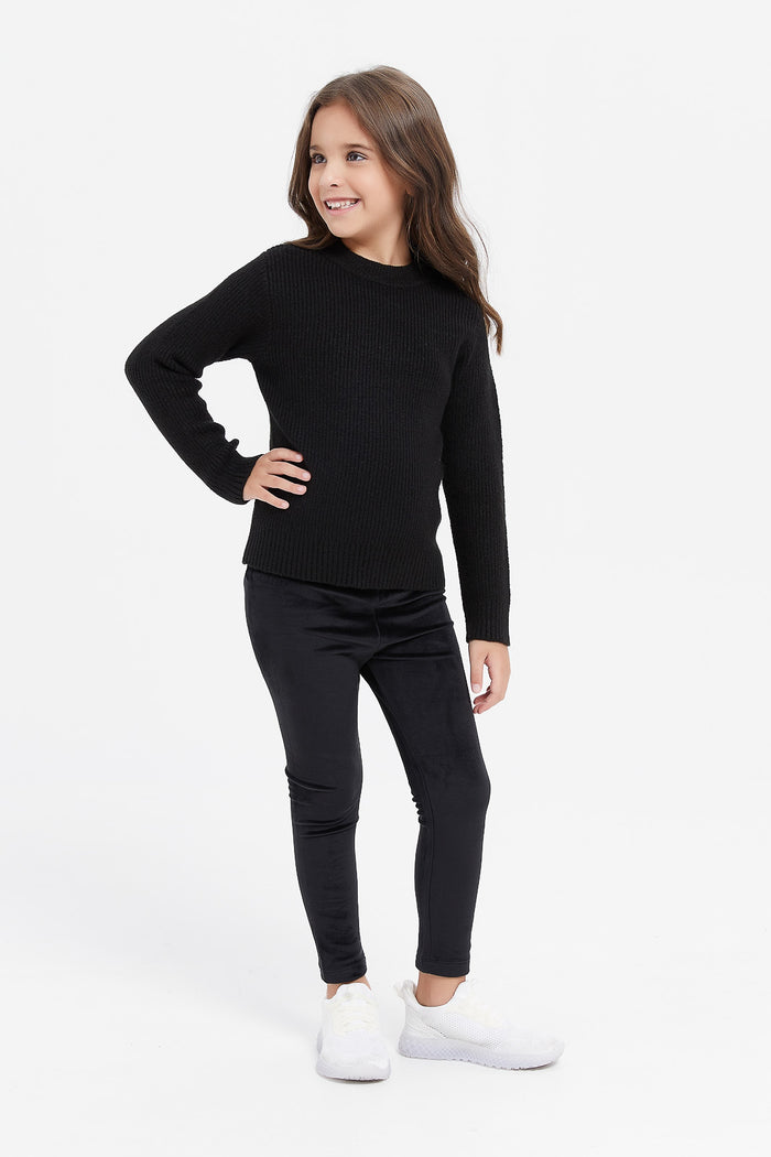 Redtag-Black-Crew-Neck-Pullover-Category:Pullovers,-Colour:Black,-Deals:New-In,-Filter:Girls-(2-to-8-Yrs),-GIR-Pullovers,-H1:KWR,-H2:GIR,-H3:KNW,-H4:PUL,-KWRGIRKNWPUL,-New-In-GIR,-Non-Sale,-ProductType:Pullovers,-Season:W23B,-Section:Girls-(0-to-14Yrs),-TBL,-W23B-Girls-2 to 8 Years