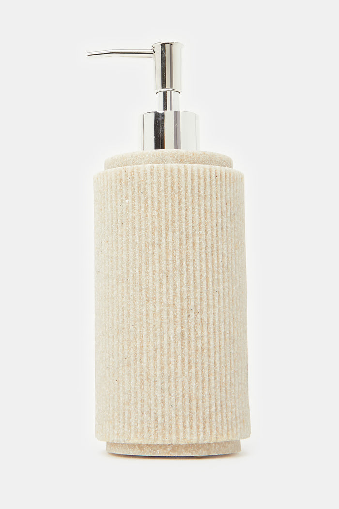 Redtag-Beige-Ribbed-Lotion-Dispenser-Category:Toiletry-Sets,-Colour:Beige,-Deals:New-In,-Filter:Home-Bathroom,-H1:HMW,-H2:BAC,-H3:BCE,-H4:BAE,-HMW-BAC-Bath-Accessories,-HMWBACBCEBAE,-New-In-HMW-BAC,-Non-Sale,-ProductType:Bathmat-Sets,-Season:W23A,-Section:Homewares,-W23A-Home-Bathroom-