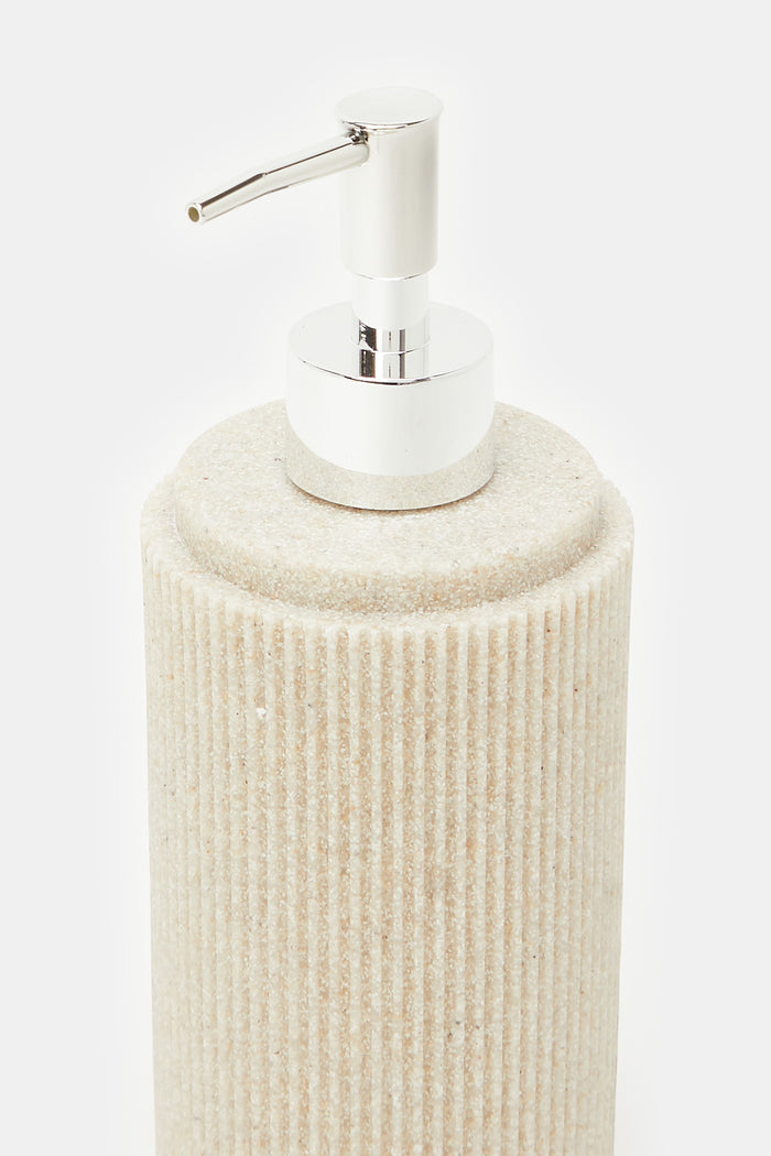 Redtag-Beige-Ribbed-Lotion-Dispenser-Category:Toiletry-Sets,-Colour:Beige,-Deals:New-In,-Filter:Home-Bathroom,-H1:HMW,-H2:BAC,-H3:BCE,-H4:BAE,-HMW-BAC-Bath-Accessories,-HMWBACBCEBAE,-New-In-HMW-BAC,-Non-Sale,-ProductType:Bathmat-Sets,-Season:W23A,-Section:Homewares,-W23A-Home-Bathroom-