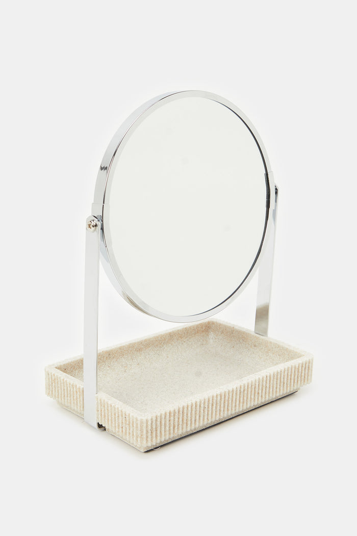 Redtag-Beige-Ribbed-Tabel-Mirror-Category:Mirrors,-Colour:Beige,-Deals:New-In,-Filter:Home-Bathroom,-H1:HMW,-H2:BAC,-H3:BCE,-H4:BAE,-HMW-BAC-Bath-Accessories,-HMWBACBCEBAE,-New-In-HMW-BAC,-Non-Sale,-ProductType:Bathmat-Sets,-Season:W23A,-Section:Homewares,-W23A-Home-Bathroom-