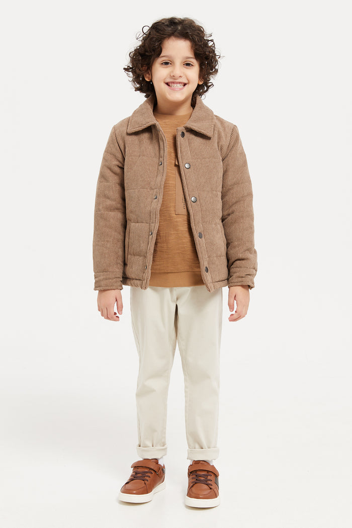 Redtag-Stone-Cord-Puffer-Shaket-BOY-Jackets,-Category:Jackets,-Colour:Beige,-Deals:New-In,-Filter:Boys-(2-to-8-Yrs),-H1:KWR,-H2:BOY,-H3:CSJ,-H4:CSJ,-KWRBOYCSJCSJ,-New-In-BOY,-Non-Sale,-ProductType:Puffers,-Season:W23B,-Section:Boys-(0-to-14Yrs),-W23B-Boys-2 to 8 Years