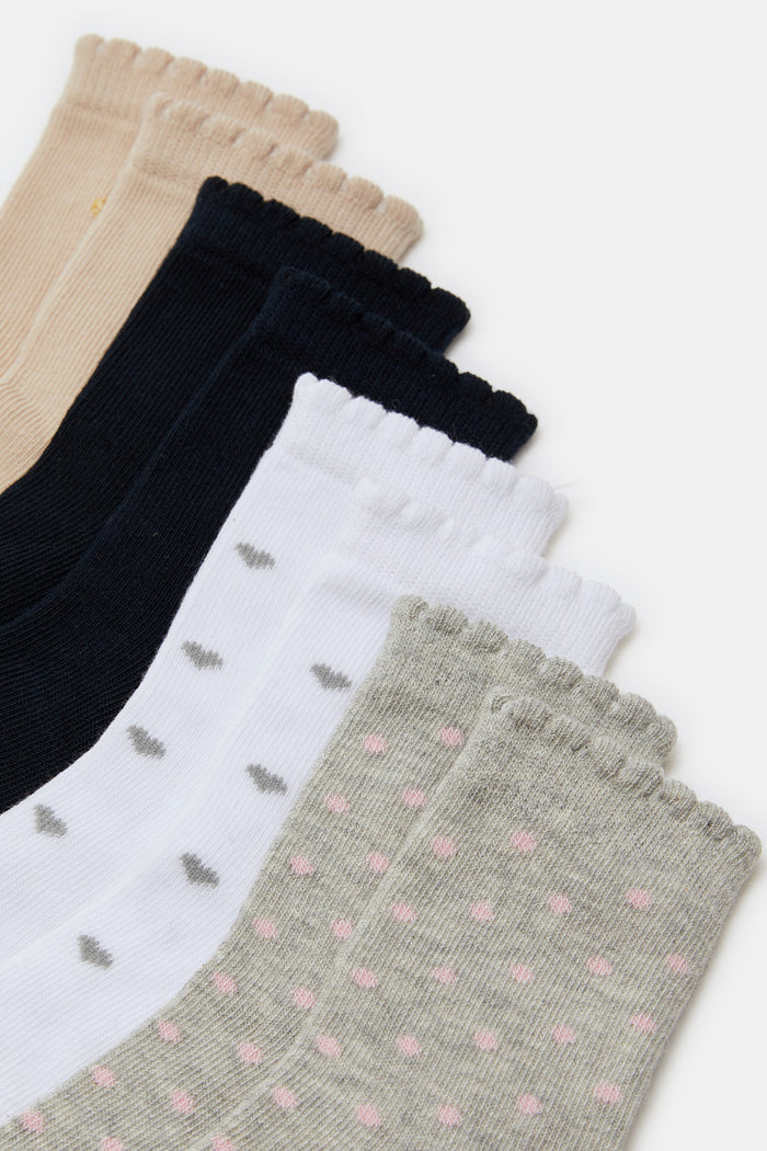 Redtag-Assorted-Colours-Pk-Of-4-Crew-Length-Socks-Mix-Jacquard-With-Lace-365,-Category:Socks,-Colour:Assorted,-Deals:New-In,-Filter:Infant-Girls-(3-to-24-Mths),-H1:KWR,-H2:ING,-H3:HOS,-H4:SKS,-ING-Socks,-KWRINGHOSSKS,-New-In-ING,-Non-Sale,-ProductType:Ankle-Socks,-Season:365365,-Section:Girls-(0-to-14Yrs)-Infant-Girls-3 to 24 Months