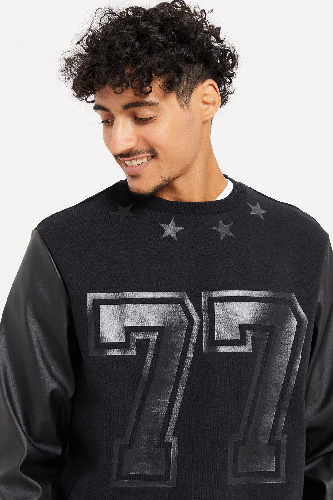 Sweatshirt with leather on sale sleeves