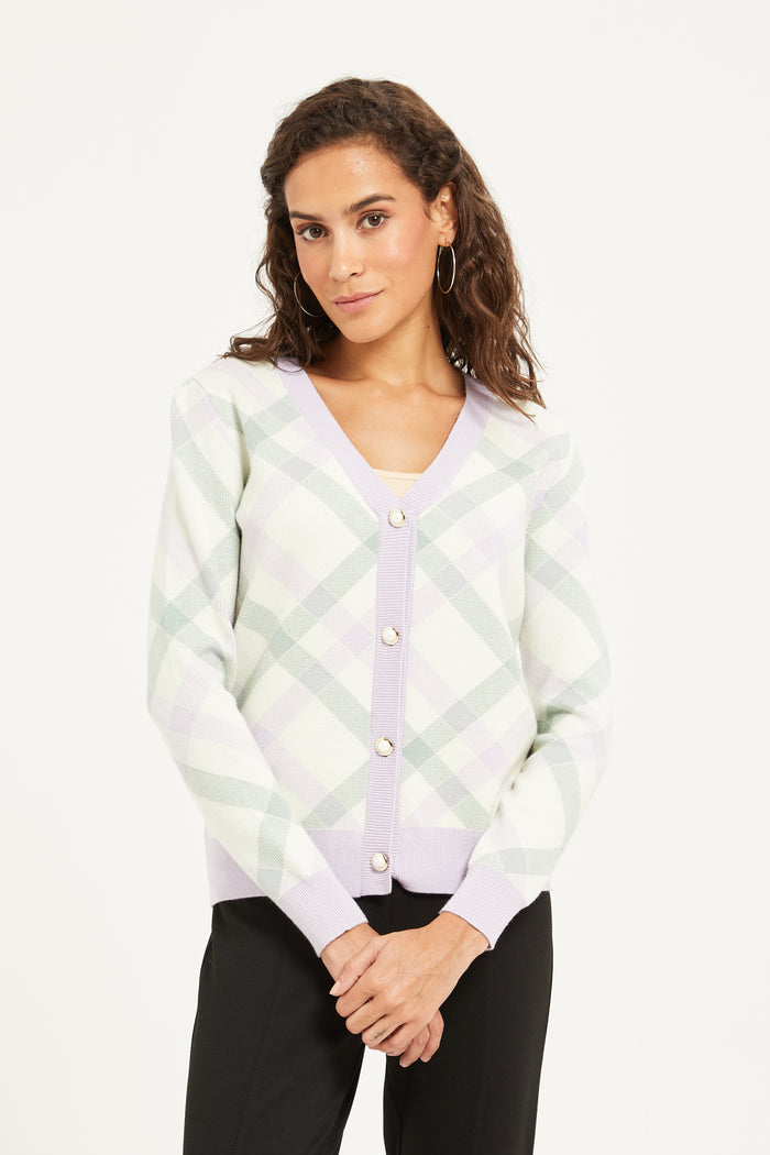 Redtag-Purple-Checked-Cardigan-Category:Cardigans,-Colour:Assorted,-Deals:New-In,-Filter:Women's-Clothing,-H1:LWR,-H2:LAD,-H3:KNW,-H4:CGN,-LWRLADKNWCGN,-New-In-Women,-Non-Sale,-ProductType:Cardigans,-Season:W23B,-Section:Women,-W23B,-Women-Cardigans-Women's-