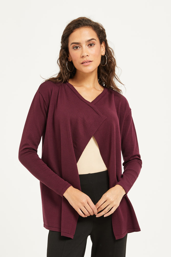 Redtag-Burgundy-Waterfall-Cardigan-Category:Cardigans,-Colour:Burgundy,-Deals:New-In,-Filter:Women's-Clothing,-H1:LWR,-H2:LAD,-H3:KNW,-H4:CGN,-LWRLADKNWCGN,-New-In-Women,-Non-Sale,-ProductType:Cardigans,-Season:W23B,-Section:Women,-W23B,-Women-Cardigans-Women's-