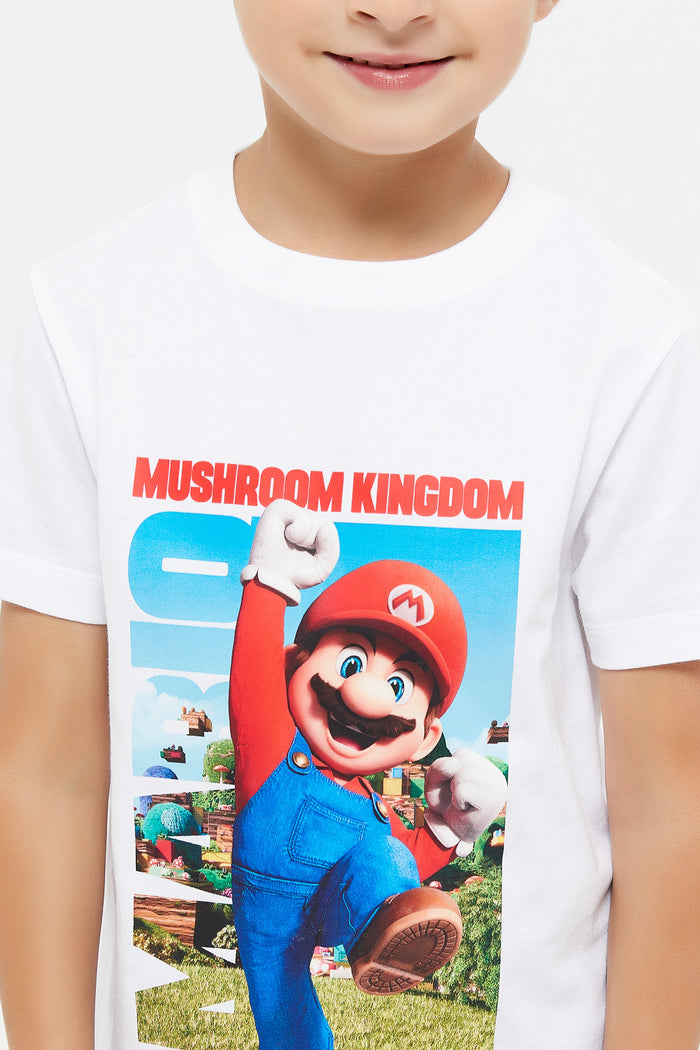 Redtag-White-Super-Mario-Short-Sleeve-T-Shirt-BOY-T-Shirts,-Category:T-Shirts,-Colour:White,-Deals:New-In,-Filter:Boys-(2-to-8-Yrs),-H1:KWR,-H2:BOY,-H3:TSH,-H4:TSH,-KWRBOYTSHTSH,-New-In-BOY,-Non-Sale,-ProductType:Printed-T-Shirt,-Season:W23B,-Section:Boys-(0-to-14Yrs),-W23B-Boys-2 to 8 Years