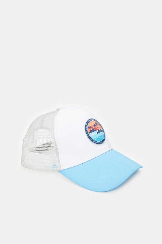 قبعة مطرزة باللون الأبيض والأزرق للرجال