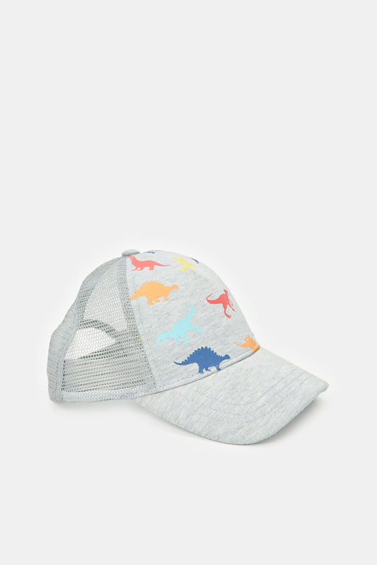 قبعة بطبعة ديناصور باللون الرمادي للأولاد