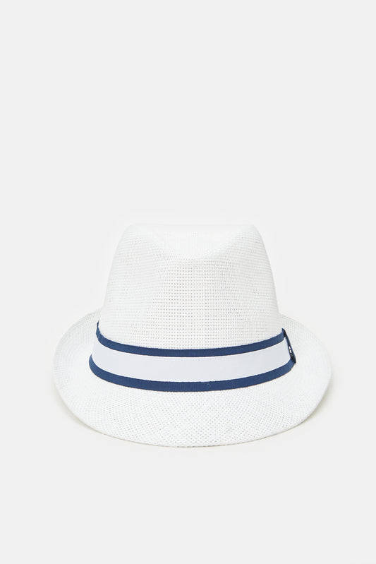 قبعة فيدورا سادة باللون الأبيض للأولاد 