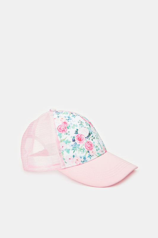 قبعة بطبعة أزهار باللون الوردي للنساء