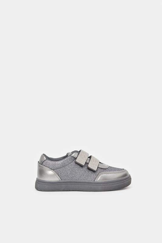 حذاء رياضي فيلكرو باللون الفضي للبنات الصغار