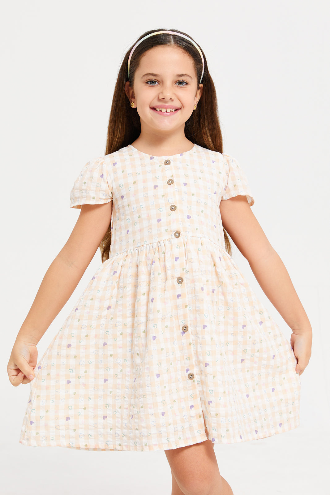 Buy Girls Orange Printed Seersucker Front Open Dress 127894081 in Saudi ...