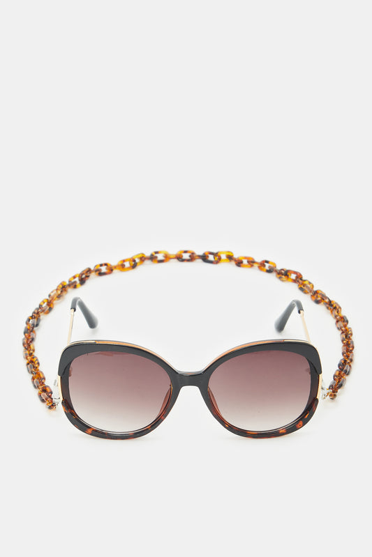 Women Brown Hexagonal Oversized Sunglasses
