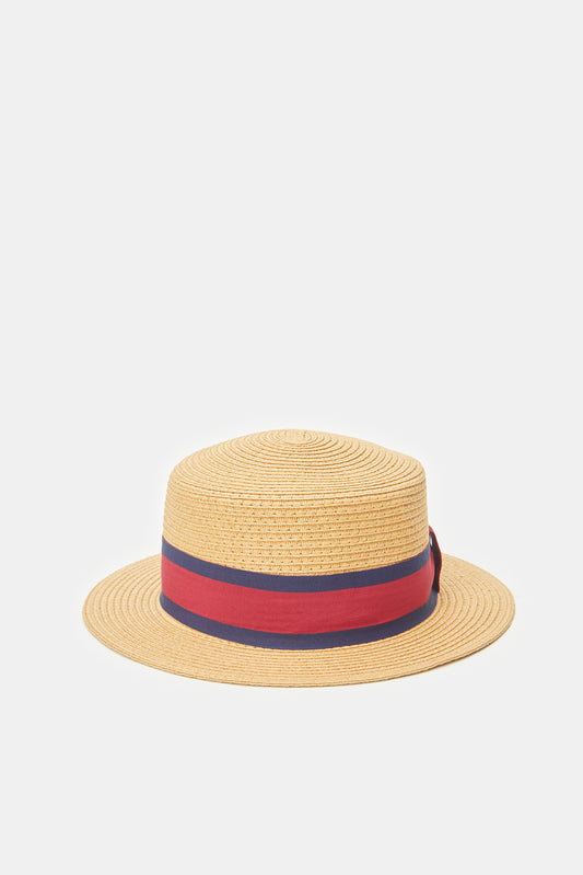 قبعة فيدورا مزينة باللون البيج للرجال 