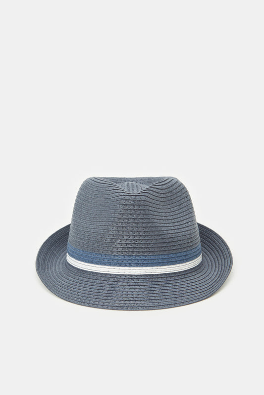 قبعة فيدورا مزينة باللون الكحلي للرجال 