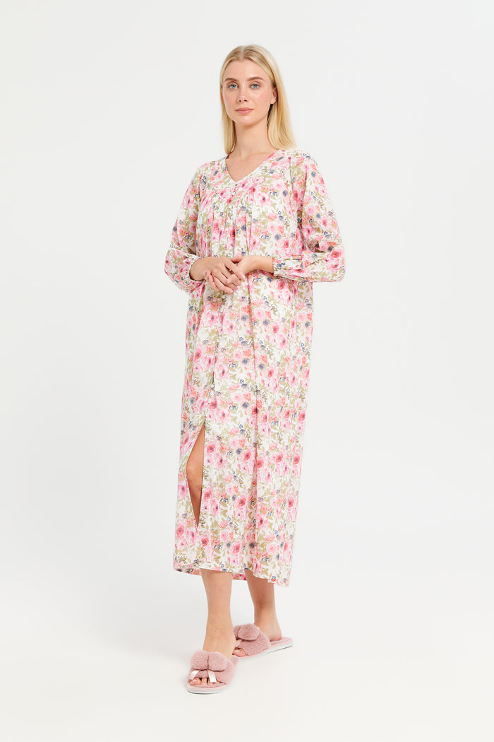 Buy Women Pink Floral Front Button Nightgown 128481528 in Saudi Arabia ...