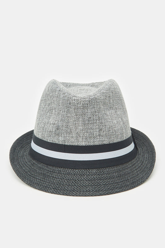 قبعة فيدورا مزينة باللون الرمادي للرجال