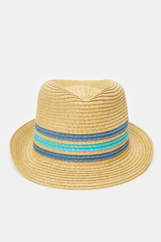 قبعة فيدورا مزينة باللون البيج للرجال
