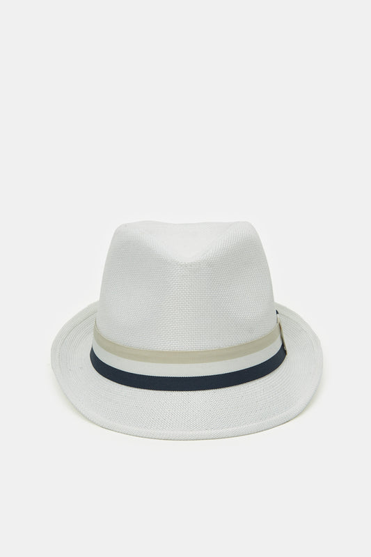 قبعة فيدورا مزينة باللون الأبيض للرجال