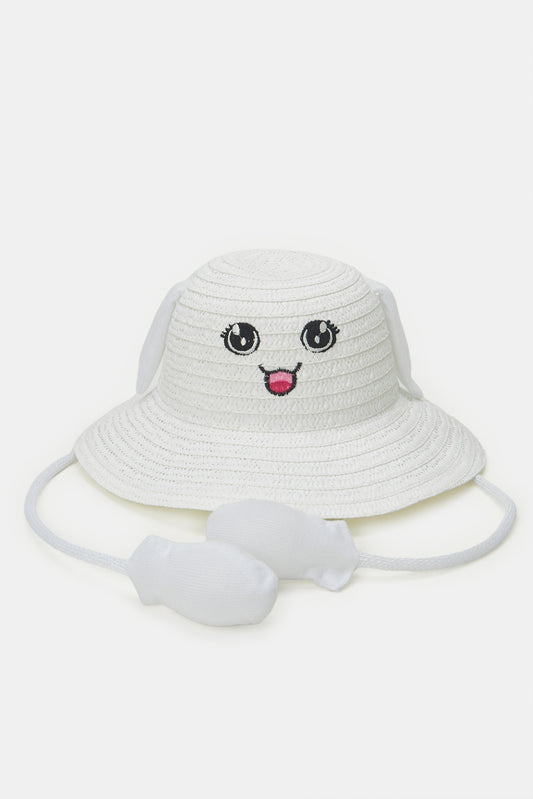 قبعة شمس مزينة باللون الأبيض للبنات