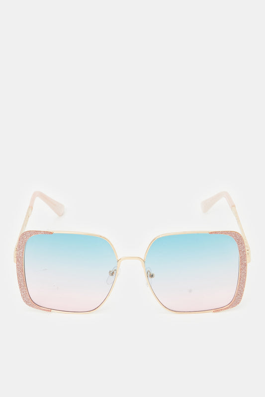 Women Gold Embellished Oversized Sunglasses